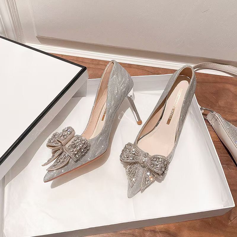 x Giày Cưới Cao Gót 9p Nơ Đá Hàng Xịn Mềm Êm Fullbox Cao Cấp