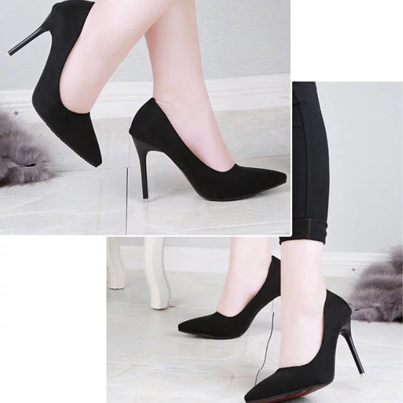 Giày cao gót mũi nhọn bằng chất liệu bề mặt nhung thời trang sang trọng cho nữ