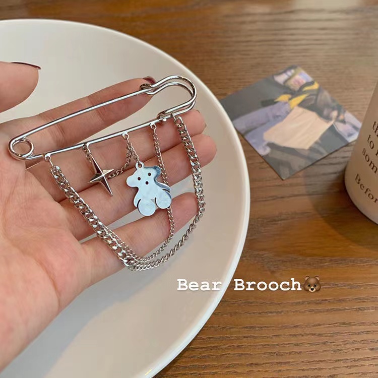 iF YOU Trâm Cài Áo Dạng Dây Xích Mặt Hình Gấu Thời Trang Thanh Lịch Cho Nữ