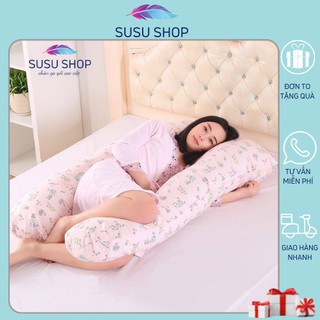 Gối bầu chữ U⚡𝐅𝐑𝐄𝐄 𝐒𝐇𝐈𝐏⚡ Chất vải Cotton hàn quốc kích thước 120cmx75cm Ruột bông mềm