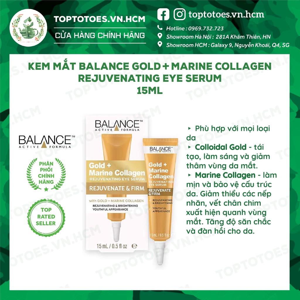 Kem mắt chống lão hóa Balance Gold + Marine Collagen Rejuvenating Eye Serum 15ml [NHẬP KHẨU CHÍNH HÃNG 100%]