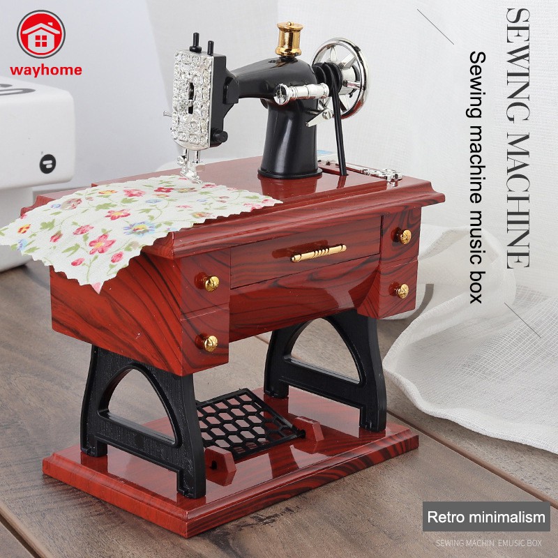 Cute Mini Sewing Machine Music Box Retro Gift Table Home Decor
