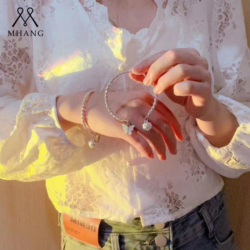 Vòng Tay Bạc Họa Tiết Bướm Xanh Thời Trang Hàn Quốc