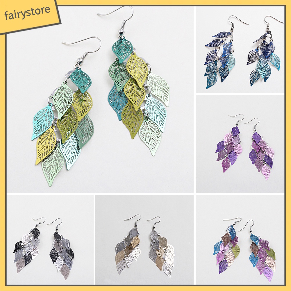 Hoa tai dạng móc thiết kế hình lá nhiều lớp thời trang thanh lịch cho nữ