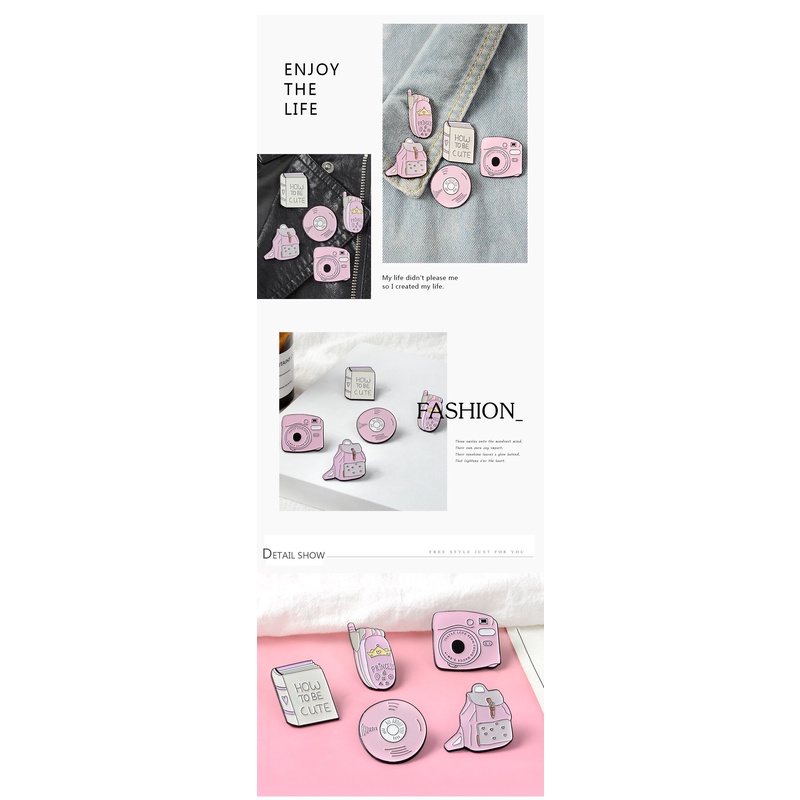 Huy Hiệu Cài Áo Hình Cuốn Sách Cd / Điện Thoại / Máy Ảnh Màu Hồng Dễ Thương