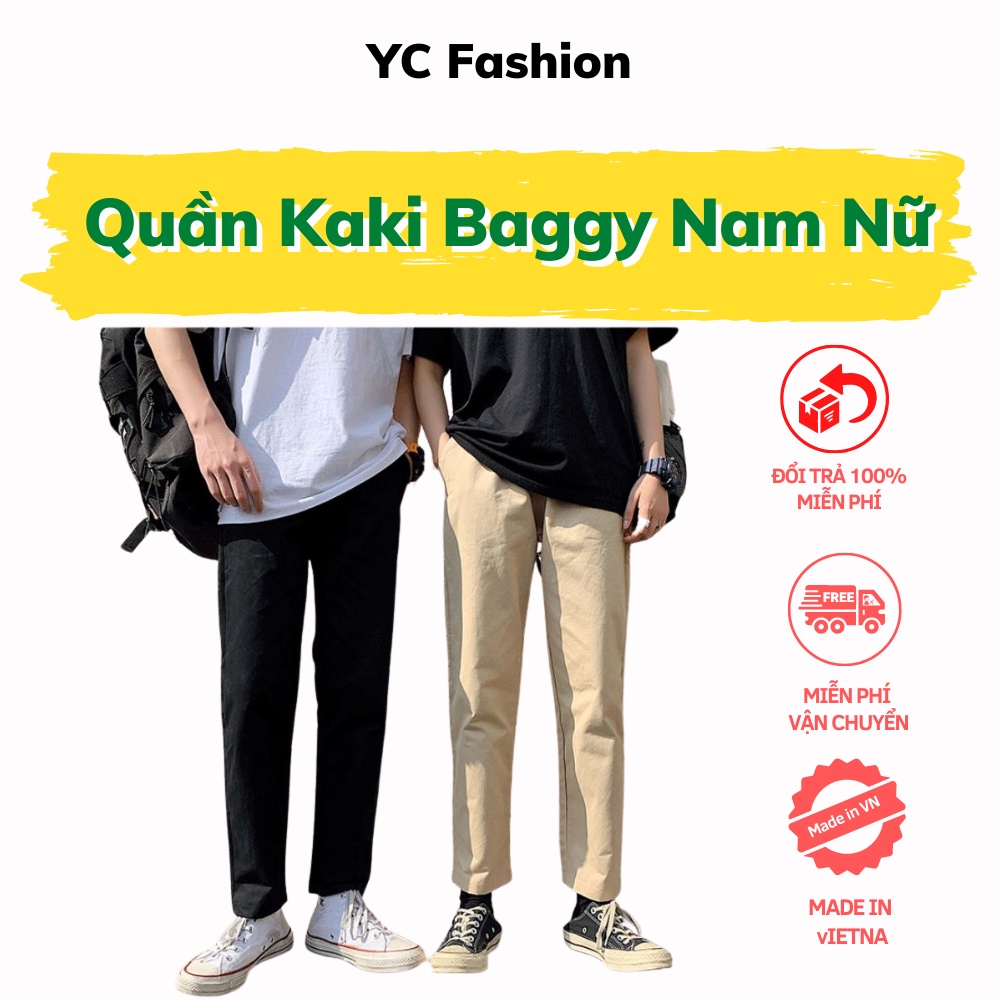 Quần baggy kaki unisex 💖YC Fashion💖 Quần kaki basic nam nữ cạp chun ống rộng phong cách Hàn Quốc ulzzang SP9
