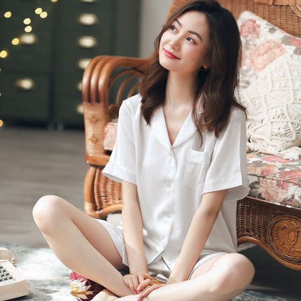 [Đồ bộ mặc nhà nữ] Bộ Pijama Lụa Cộc Tay Nữ Cao Cấp, Bộ Đồ Ngủ Nữ Mùa Hè Hagi