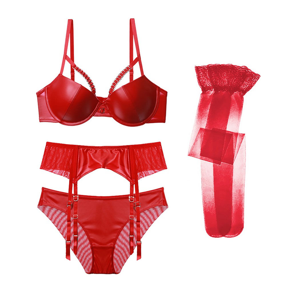 Bộ đồ lót VARSBABY V791PS thon gọn phối da màu trơn phong cách gợi cảm thời trang câu lạc bộ cho nữ