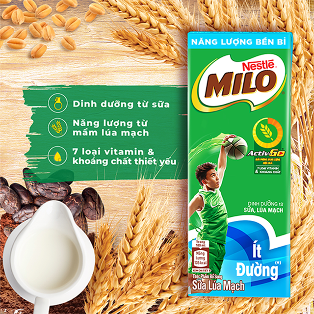 Thùng 48 hộp thức uống lúa mạch uống liền Nestlé MILO ít đường 48x180ml