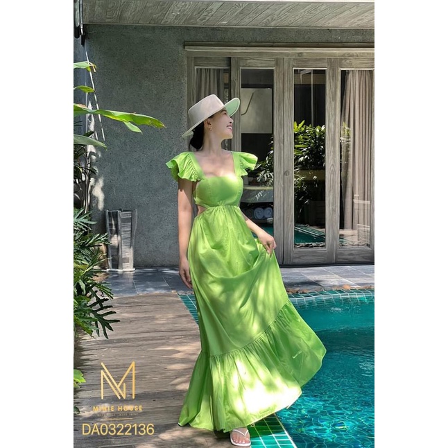 Váy maxi 2 dây dáng dài cúp ngực hở eo, đầm tay bèo dúm váy đuôi cá dây buộc lưng nhiều màu sang chảnh