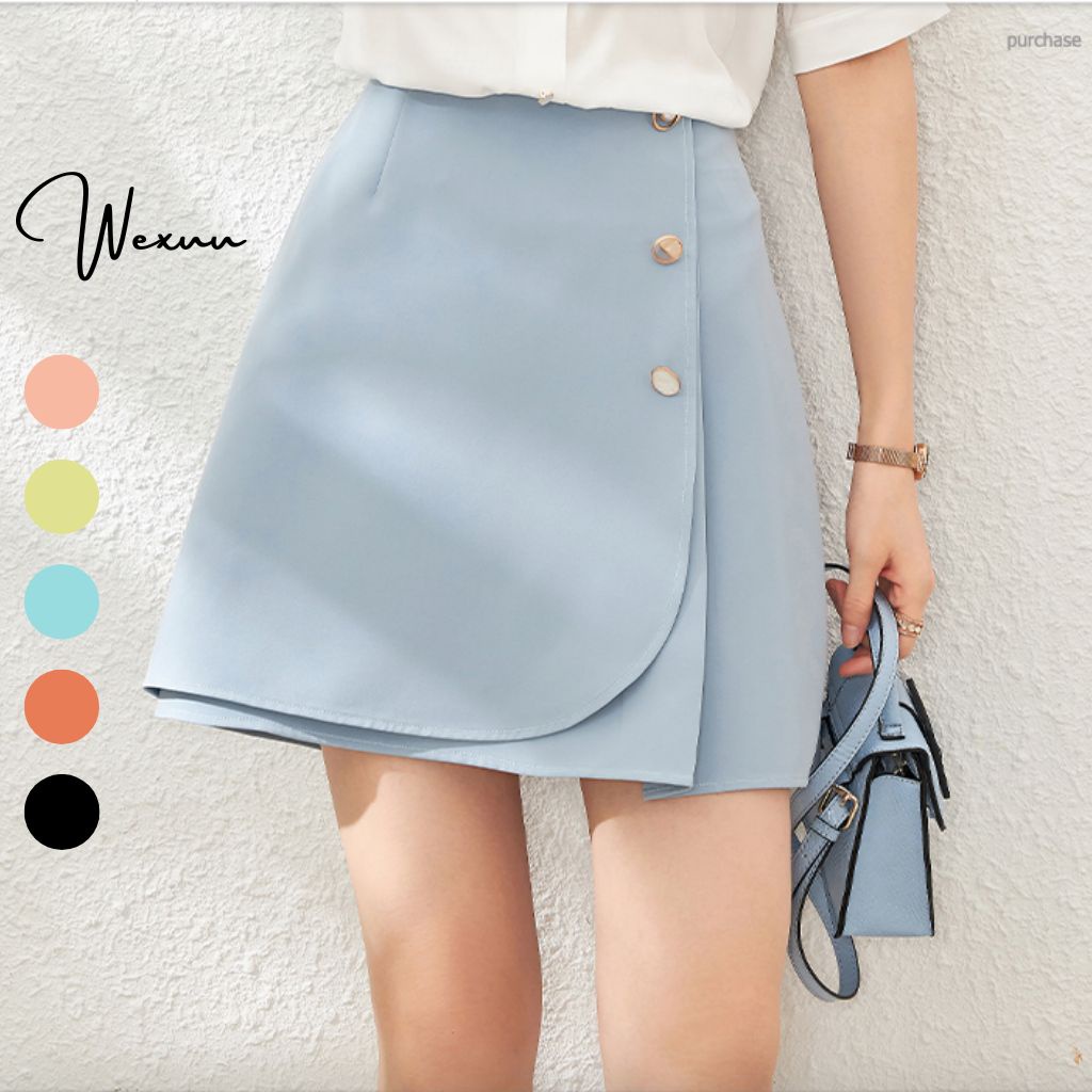 Chân váy ngắn phối cúc Wexuu giả quần vạt trước có lót trong chất vải đẹp- CVSP09