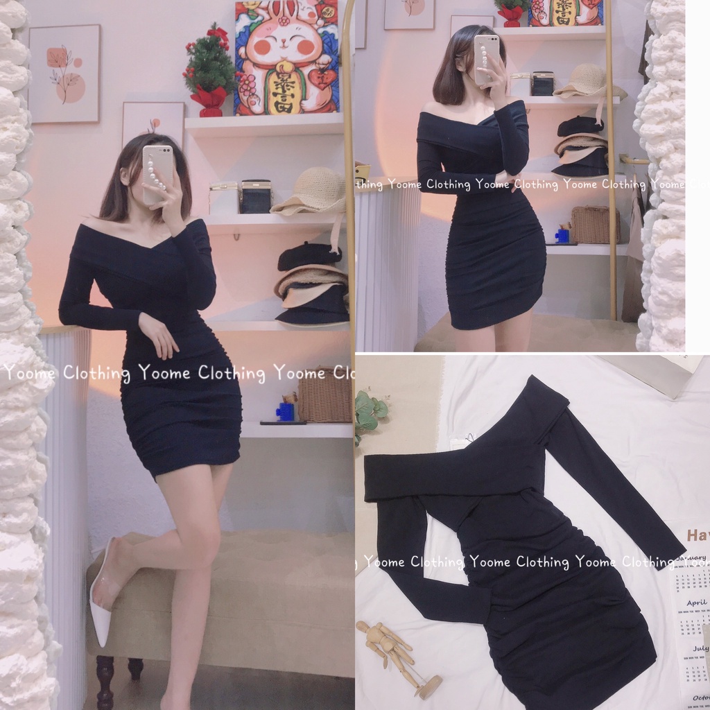 Váy body TRỄ VAI ĐẮP CHÉO chất cottonzip dày dặn co giãn đa chiều cho nữ Yoomeclothing ( Ảnh thật tại shop )