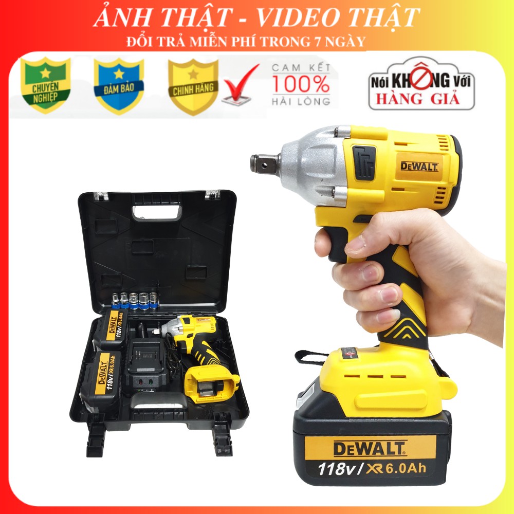 Siết bulong DEWALT 118V 2 pin không chổi than 100% lõi đồng - Tặng phụ kiện như hình