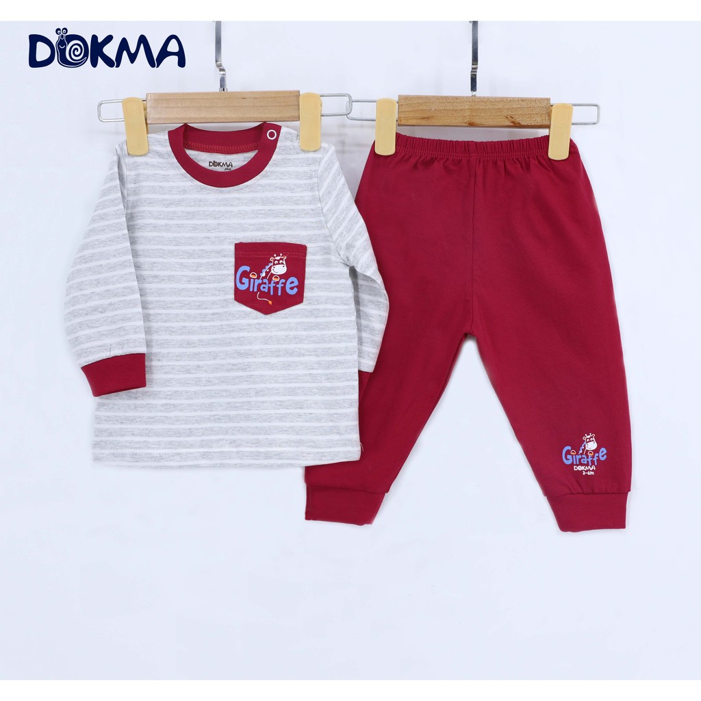 DB504 Bộ quần áo cài vai phối kẻ dài tay Dokma (9-24M)