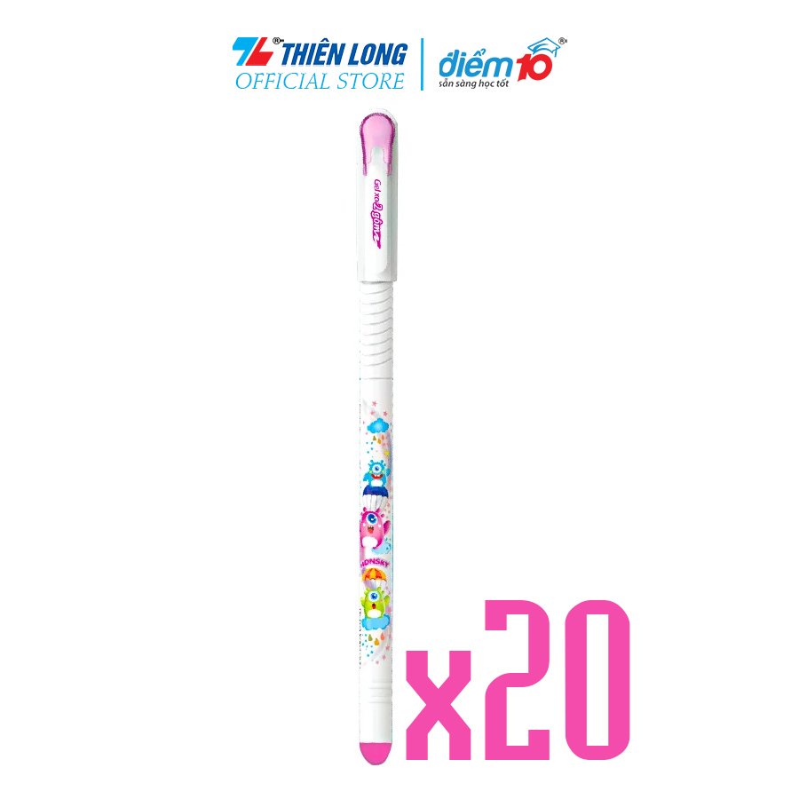 Combo 20 Bút gel Thiên Long TP-GELE002 ngòi 0.5mm - Bút mực gel xanh/tím/đen có nắp đậy, xoá được