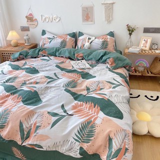 Set  Cotton Living 100% cotton Hàng Nhập Khẩu Cao Cấp 4 Món Lá Xanh Mát Mắt Mùa Hè