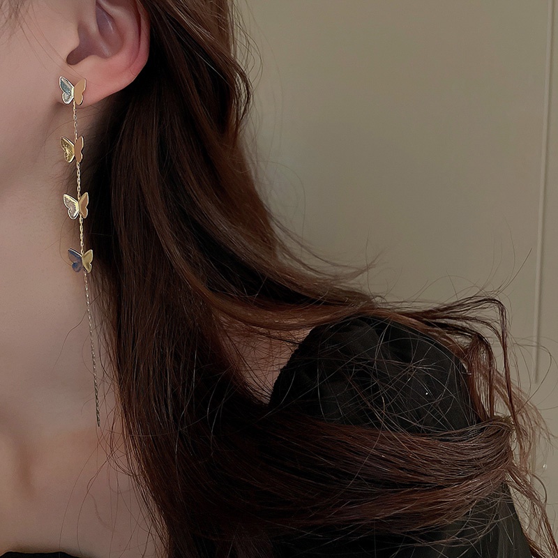 Bông Tai Mạ Bạc 925 Hình Bướm Tua Rua Thời Trang Phong Cách Hàn Quốc Cho Nữ