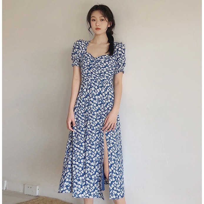 Zara Morocco full tag - Đầm Zara hoa xanh dáng dài DH2DDG56N8