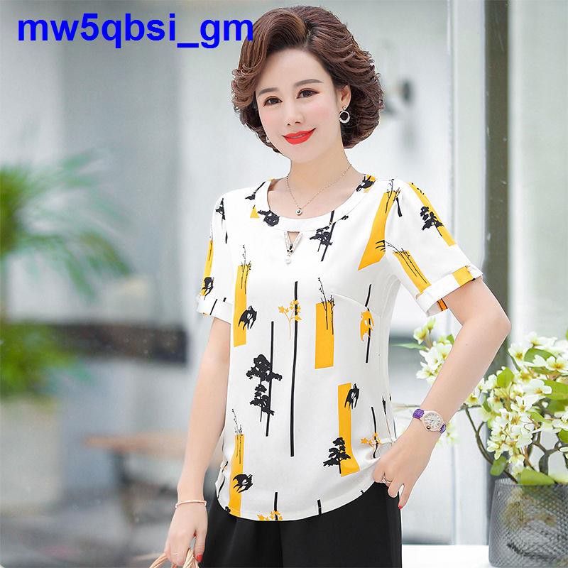 Mom mùa hè ngắn tay phong cách phương tây của phụ nữ trung niên và cao tuổi 40-50 t -Áo sơ mi nhỏ 2021 Áo voan t