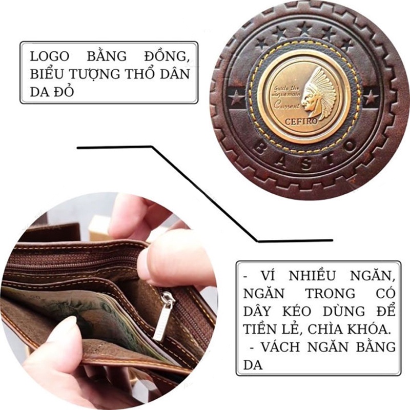 Ví nam Cef03, bóp da bò nappa cao cấp siêu bền dáng đứng thiết kế nhỏ gọn nhiều ngăn bảo hành 06 tháng - Fox Leather
