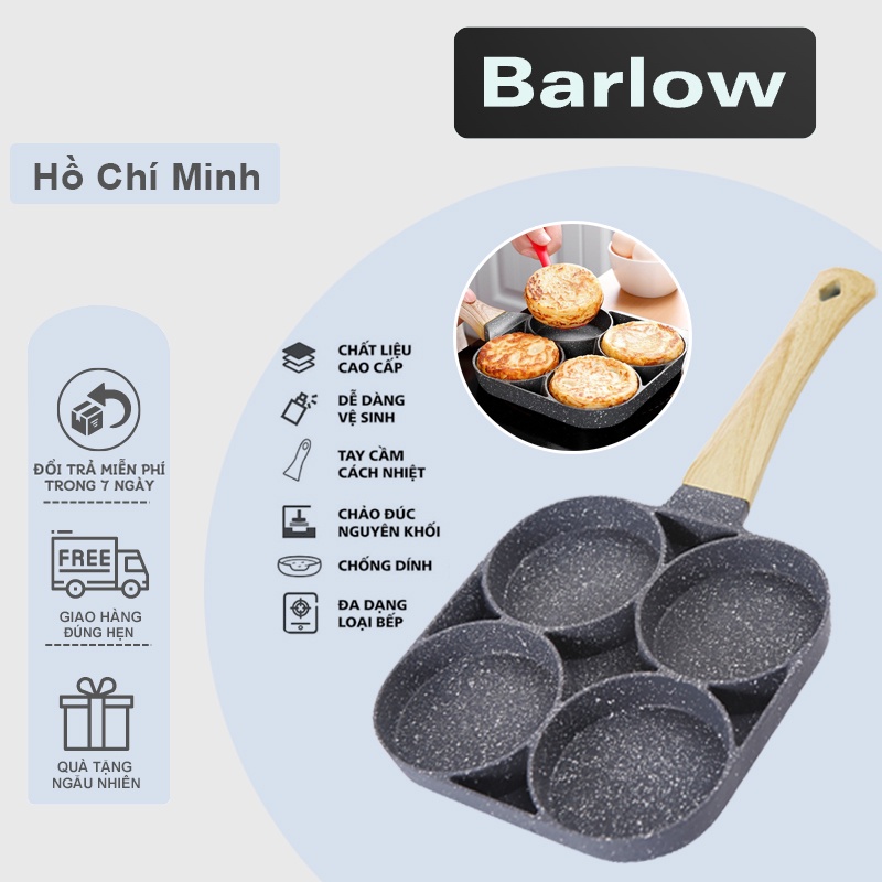 Chảo đá chống dính chiên trứng 4 ngăn, Chảo vuông chống dính vân đá sâu lòng dùng đa năng nhiều loại bếp