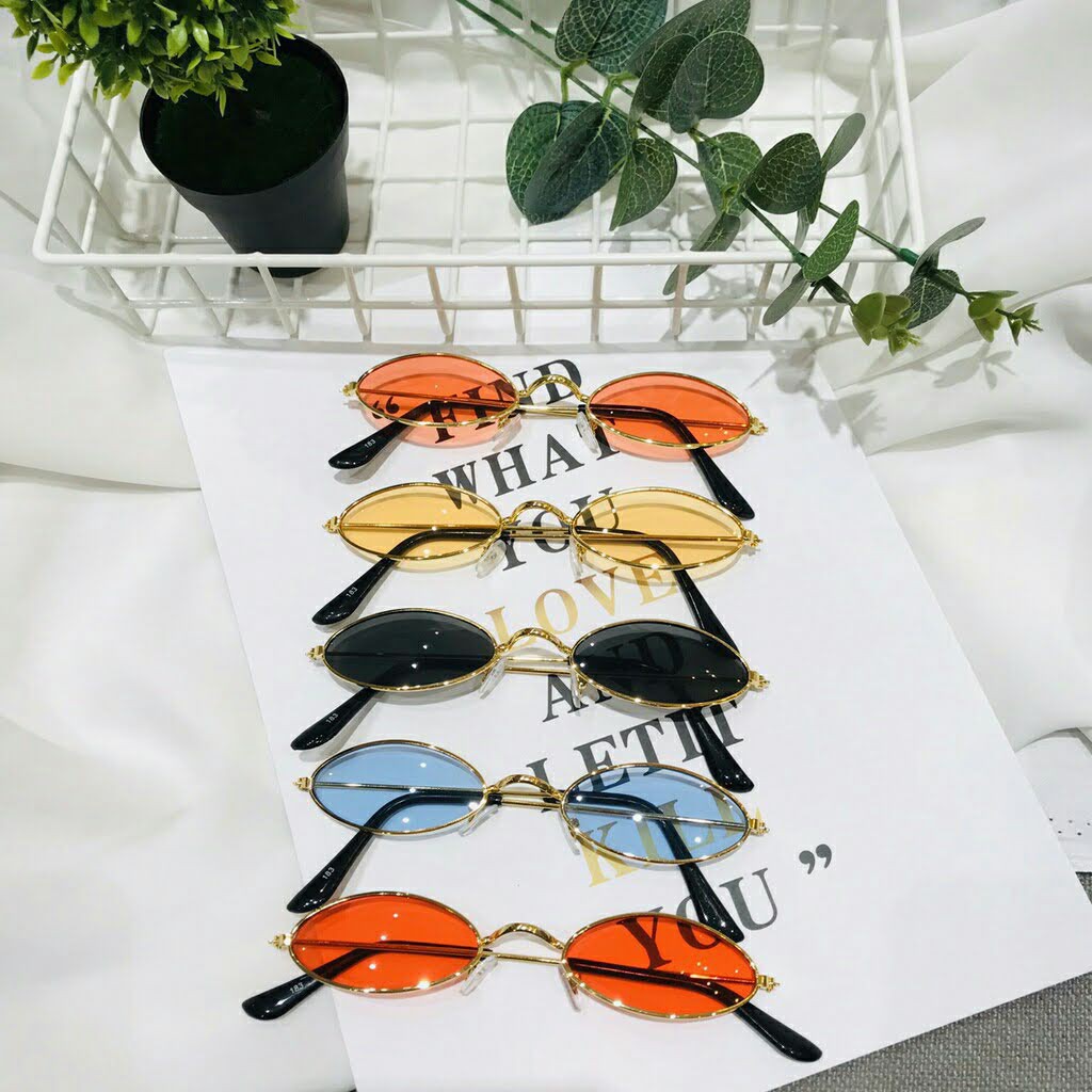Kính Râm Tí Hin Oval Nhỏ Gọng Kim Loại Mảnh Unisex, Kính Mắt Hàn Quốc Nam Nữ FERADO (tặng kèm hộp đựng kính)