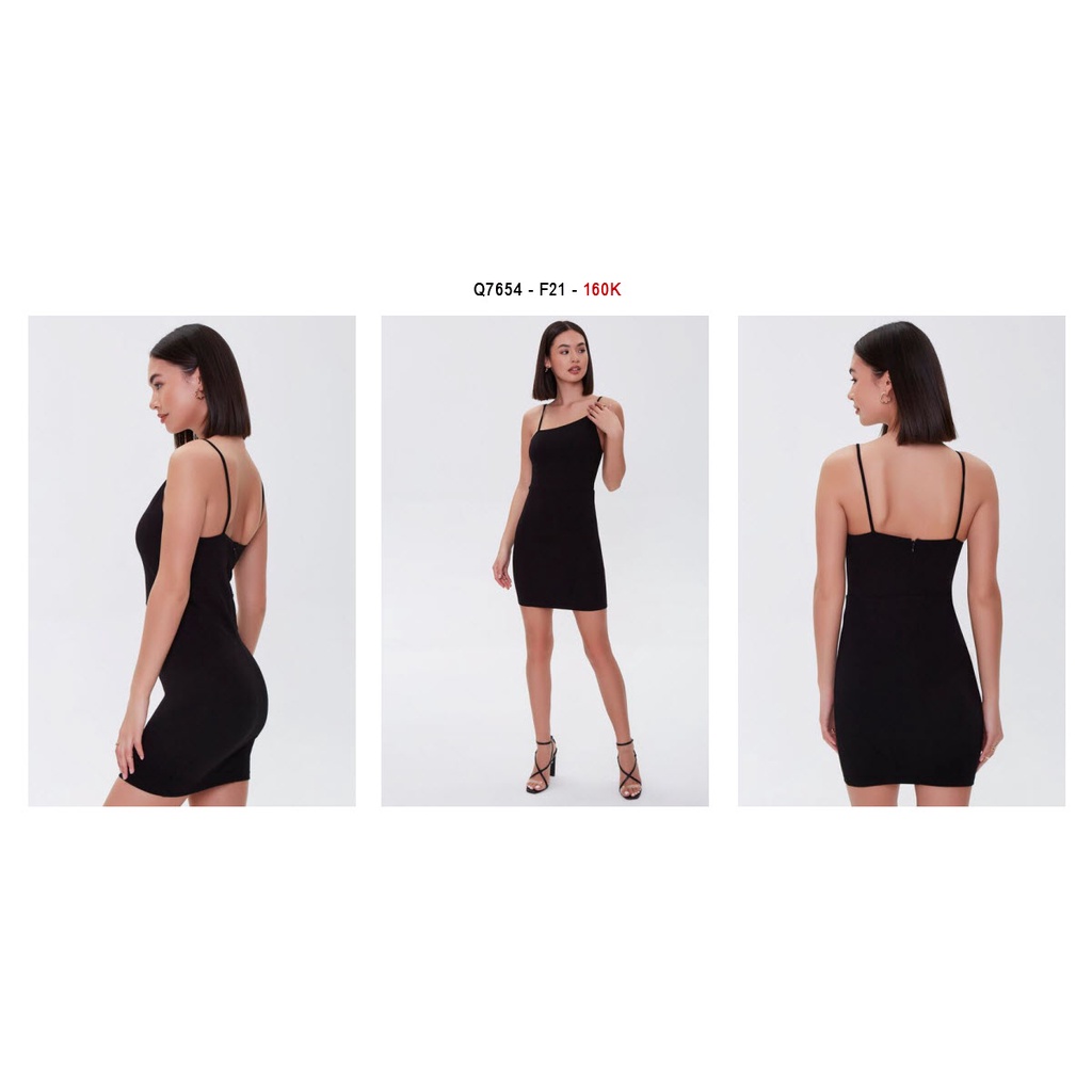 Q7654 - Đầm thun F21 2 dây, xéo vai, trơn