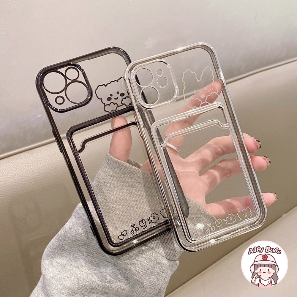 Ốp Điện Thoại TPU Mềm Tích Hợp Ví Đựng Thẻ Hình Gấu/Thỏ Mạ Màu Trong Suốt Chống Thấm Nước Cho IP 13 12 11 Pro Max X XS XR 8 7 Plus