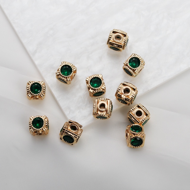 Hạt Xỏ Lỗ Hình Vuông Ba Chiều Bằng Đá Zircon 14k Nhiều Màu Sắc 6mm Làm Trang Sức diy