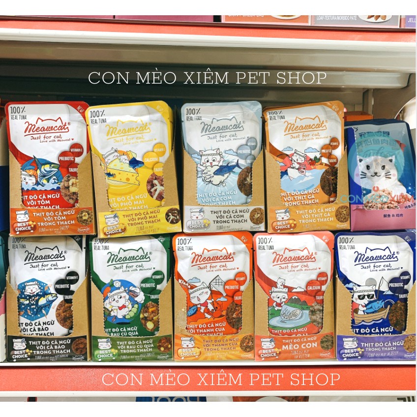 Pate cho mèo jelly Meowcat 70g 9 vị, thức ăn ướt tăng cân tiêu búi lông đẹp lông cho mèo con lớn nhỏ Con Mèo Xiêm