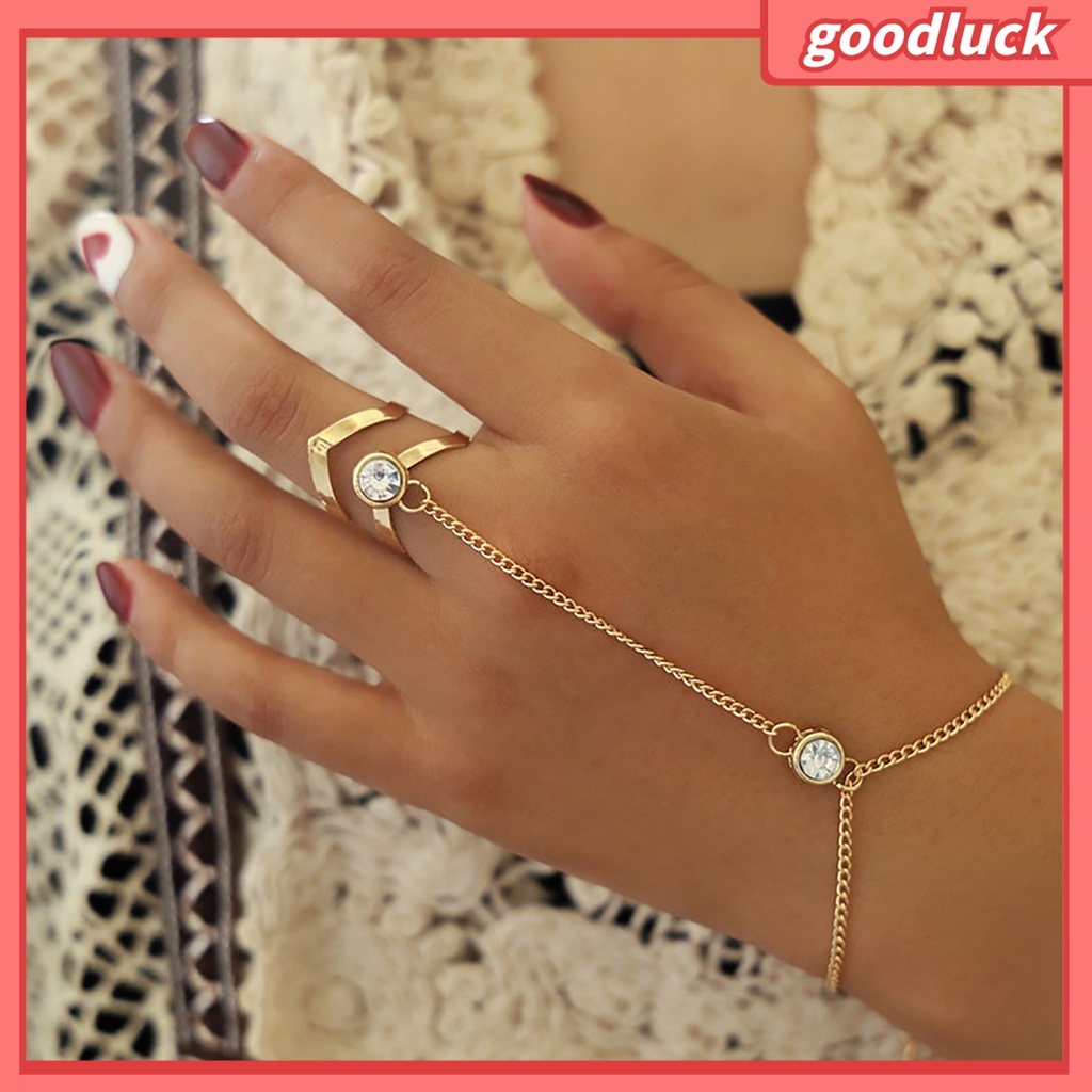 Goodluck| Vòng Tay Kèm Nhẫn Hợp Kim Đính Đá Nhiều Màu Sắc Cho Nữ
