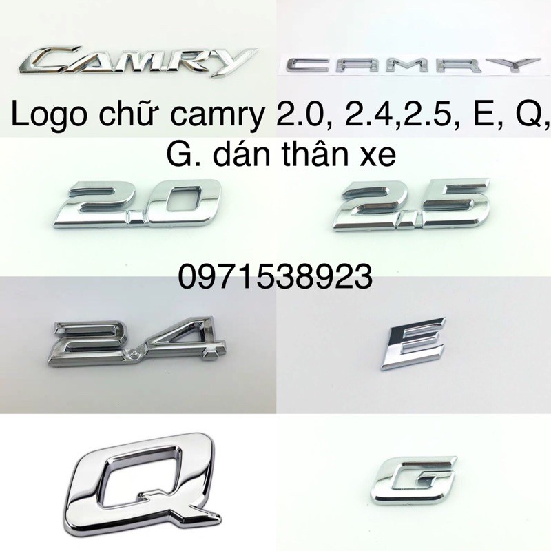 chữ nổi toyota camry 2.4, 2.5, 2.0, E,Q,G dán xe toyota