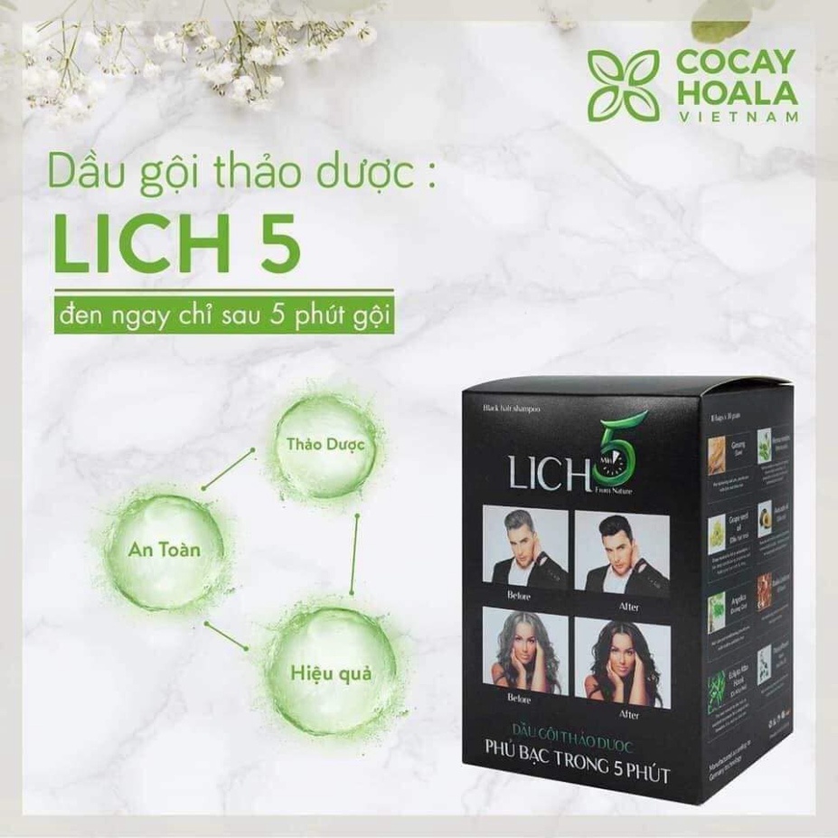 Dầu Gội Thảo Dược Đen Tóc 5Lich (hộp 10 gói)