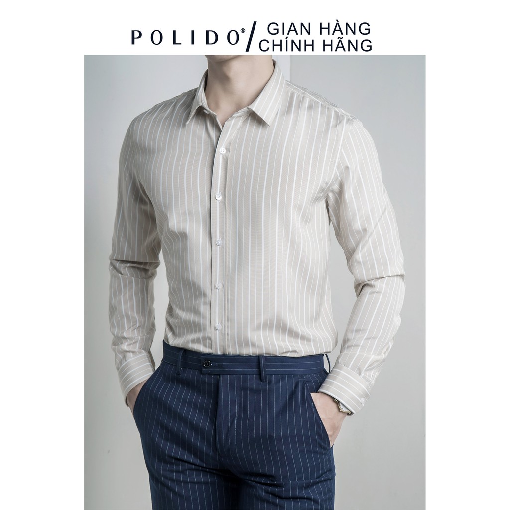 Áo Sơmi Nam CEFFYLO Họa Tiết Kẻ Sọc 1 Màu ghi vải Cotton họa tiết sọc lịch lãm Co giãn nhẹ | BigBuy360 - bigbuy360.vn