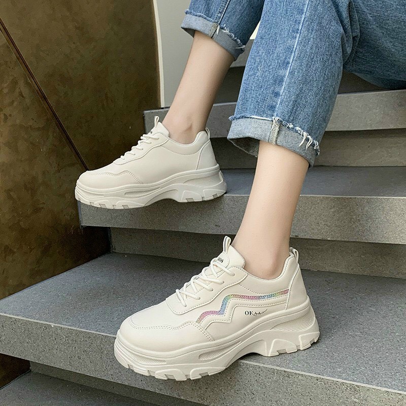 Giày thể thao sneaker phối viền cầu vồng độn đế 5cm hottrend của năm