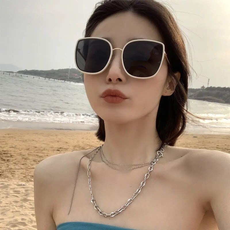 Kính mát MANYUE màu trắng/ đen chống tia UV phong cách retro Hàn Quốc
