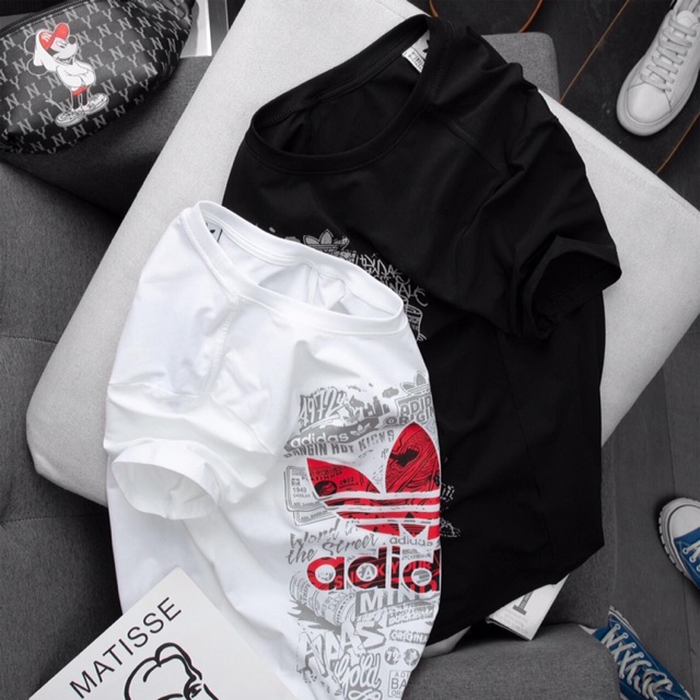 Áo thun nam cổ tròn ⚡NHẬP MÃ AOTHHSM ĐỂ GIẢM 50K⚡ Áo phông adidas 2 màu đen trắng classic - TP0255