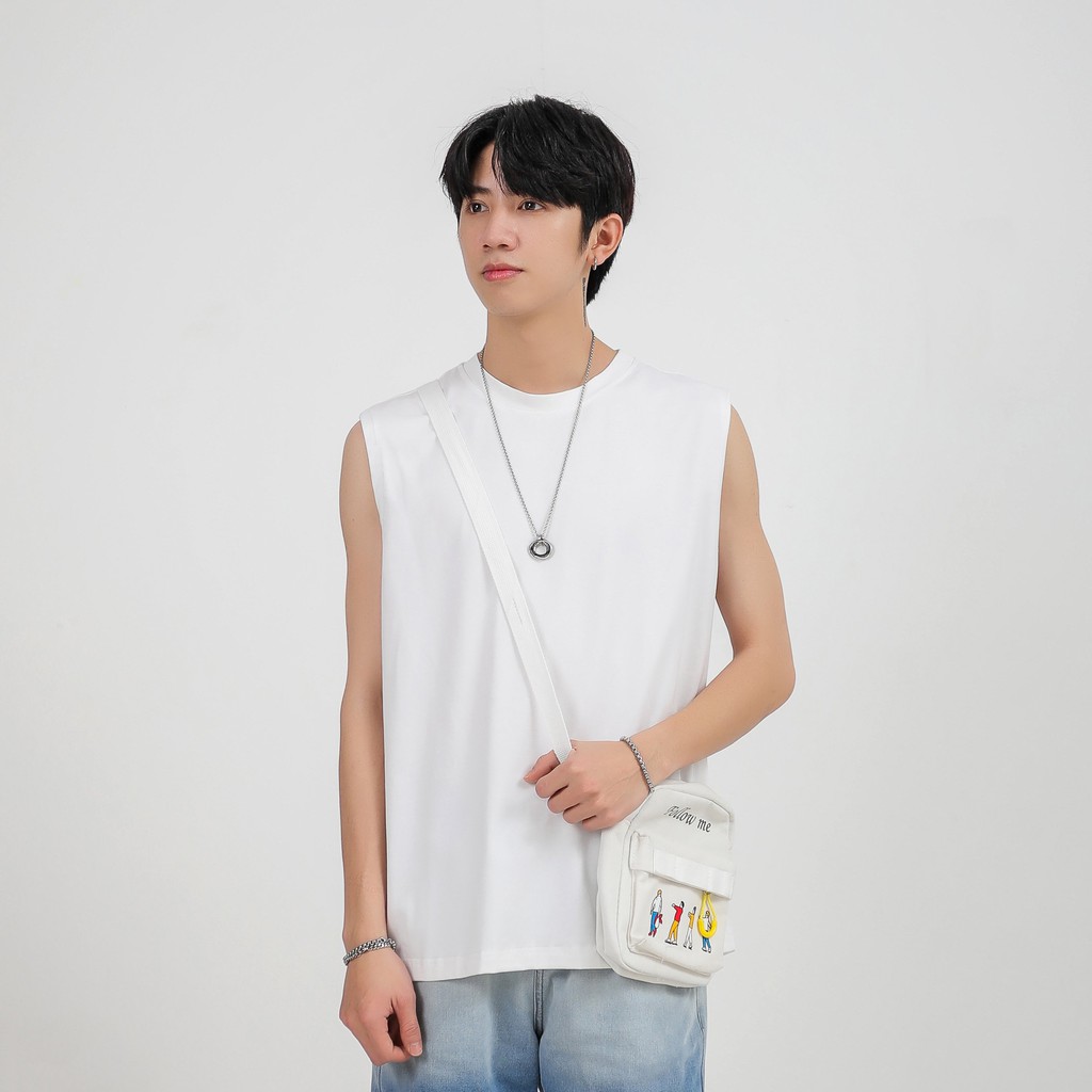 Áo Thun Nam MANDO,Phông Tanktop Cotton Basic Unisex Xuân Hè Nam 2 Màu Xanh Trắng Phong Cách Hàn Quốc -PDN009