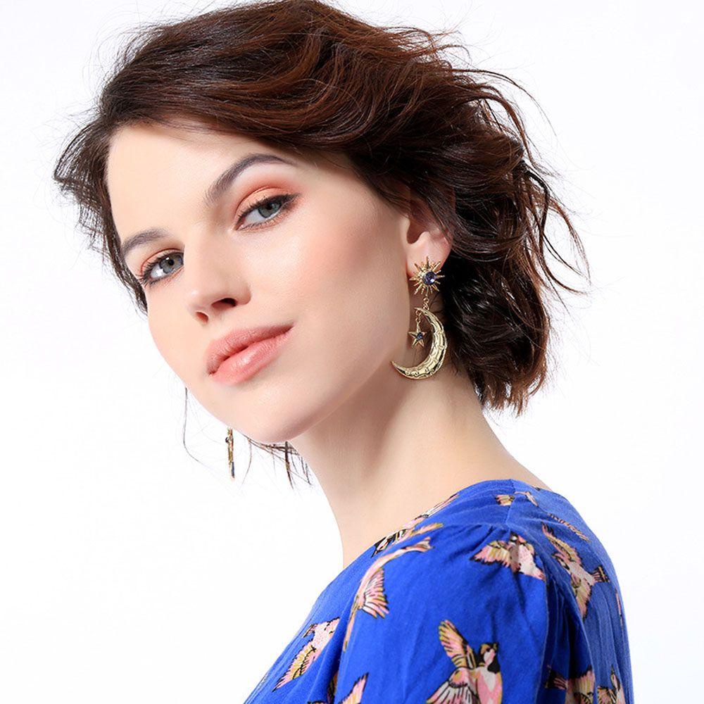 Khuyên Tai Thả Lủng Lẳng Mặt Trăng Ngôi Sao Bất Đối Xứng Thời Trang Bohemia