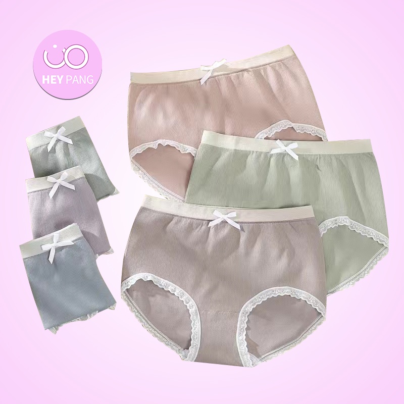 Quần lót nữ nâng hông thun gân cotton ren trang trí nơ giữa eo đũng quần kháng khuẩn thoáng khí HEYPANG VN027
