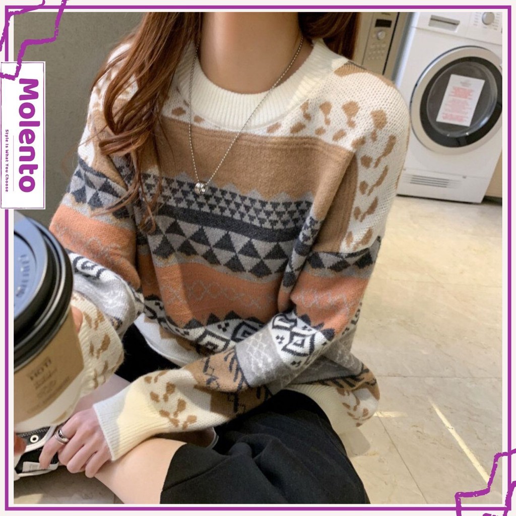 Áo Len Nữ Form Rộng Hàn Quốc MOLENTO Áo Len Thổ Cẩm Dày Dặn Mềm Mịn Cực Ấm Thời Trang Vintage - M69 | BigBuy360 - bigbuy360.vn