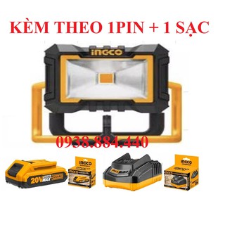 20v đèn làm việc dùng pin ingco cwli2002-1pin1sac -kèm 1 pin lithium fbli2001 và 1 sạc fcli2001