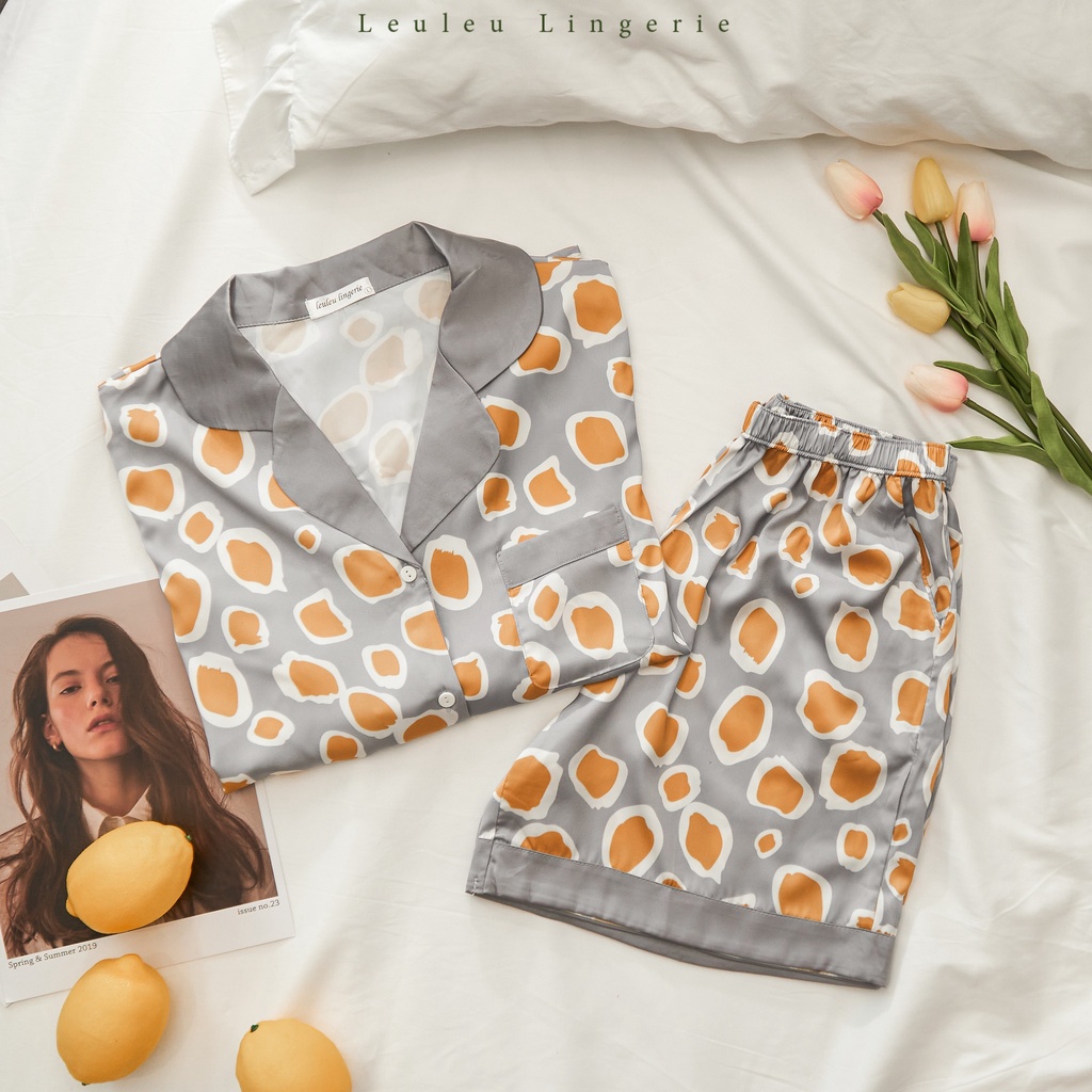 PYJAMAS TAY QUẦN CỘC XÁM HỌA TIẾT CUTE LEULEU.LINGERIE