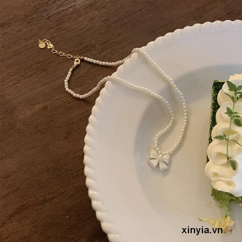 Vòng cổ Mặt Nơ Đính Ngọc Trai Cao Cấp Thời Trang Mùa Hè Dành Cho Bạn Gái