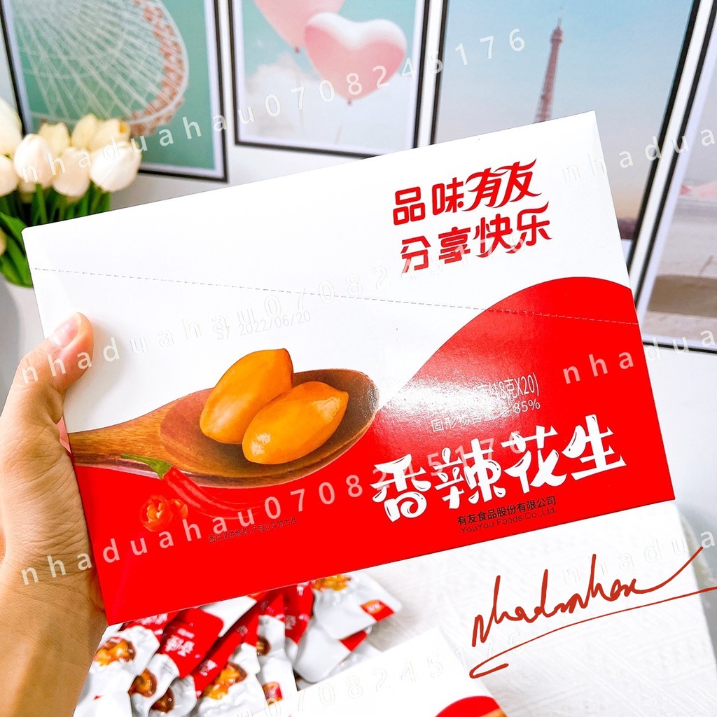 Sỉ - Hộp gồm 20 gói ăn vặt đậu phộng / lạc xào cay ngũ vị Hongkong gói 18 gam