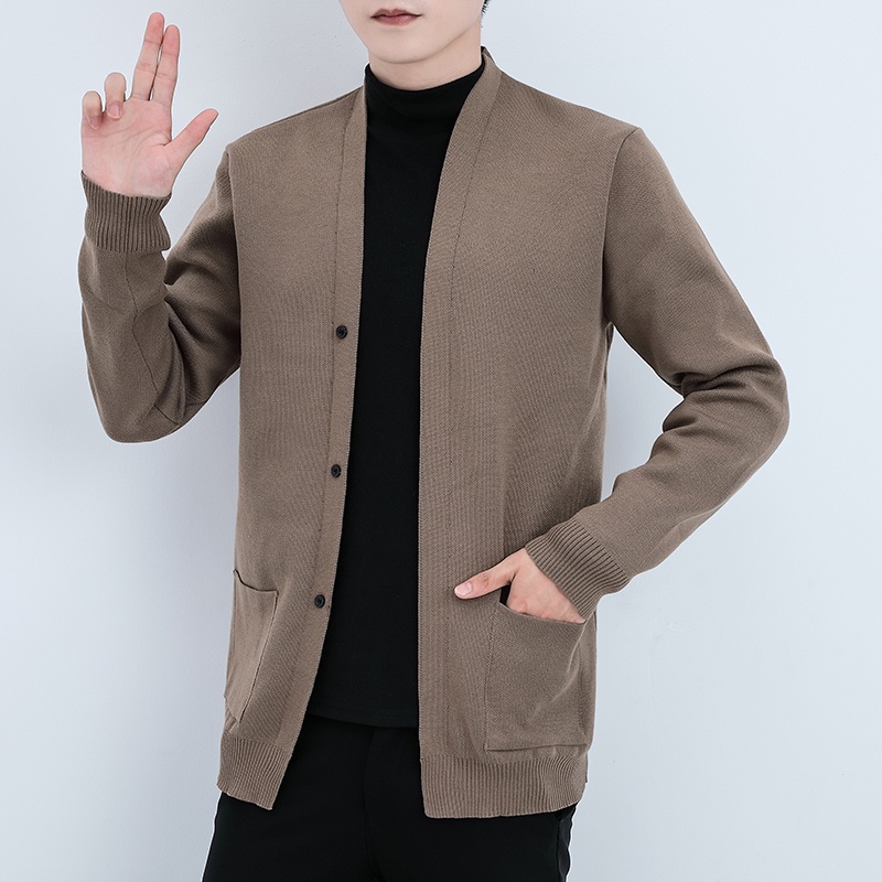 Áo khoác cardigan HAIBINZOULU len tay dài có túi giữ ấm mùa đông thời trang Hàn Quốc thanh lịch dành cho nam