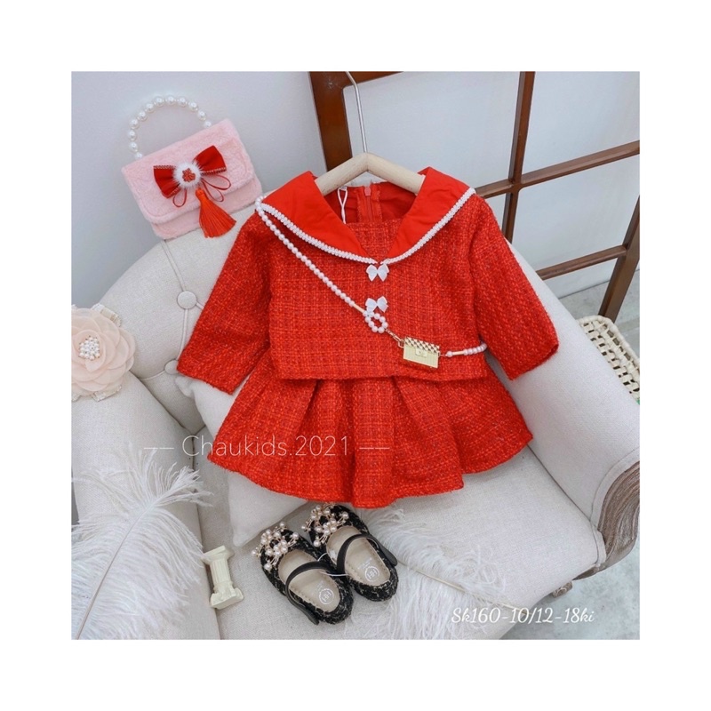 Váy dạ đỏ Chaukids cho bé gái diện tết