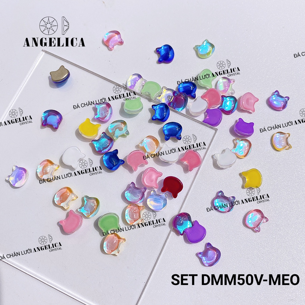 Set Mix Đá Nail Mắt Mèo Hình Trái Tim Chân Vàng Trang Trí Móng ANGELICA DMM50V