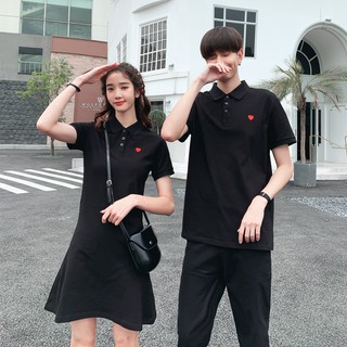 Set đồ đôi nam nữ áo thun có cổ kèm váy polo dáng ngắn basic chất cotton xịn thời trang couple