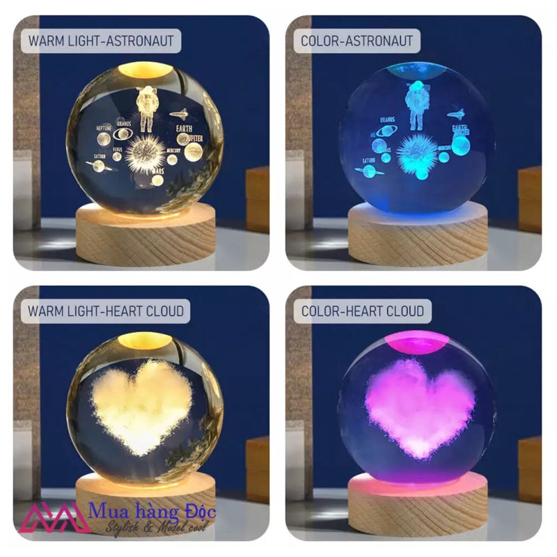 Bộ Quà Tặng Quả Cầu Pha Lê 3D LED DOREMON